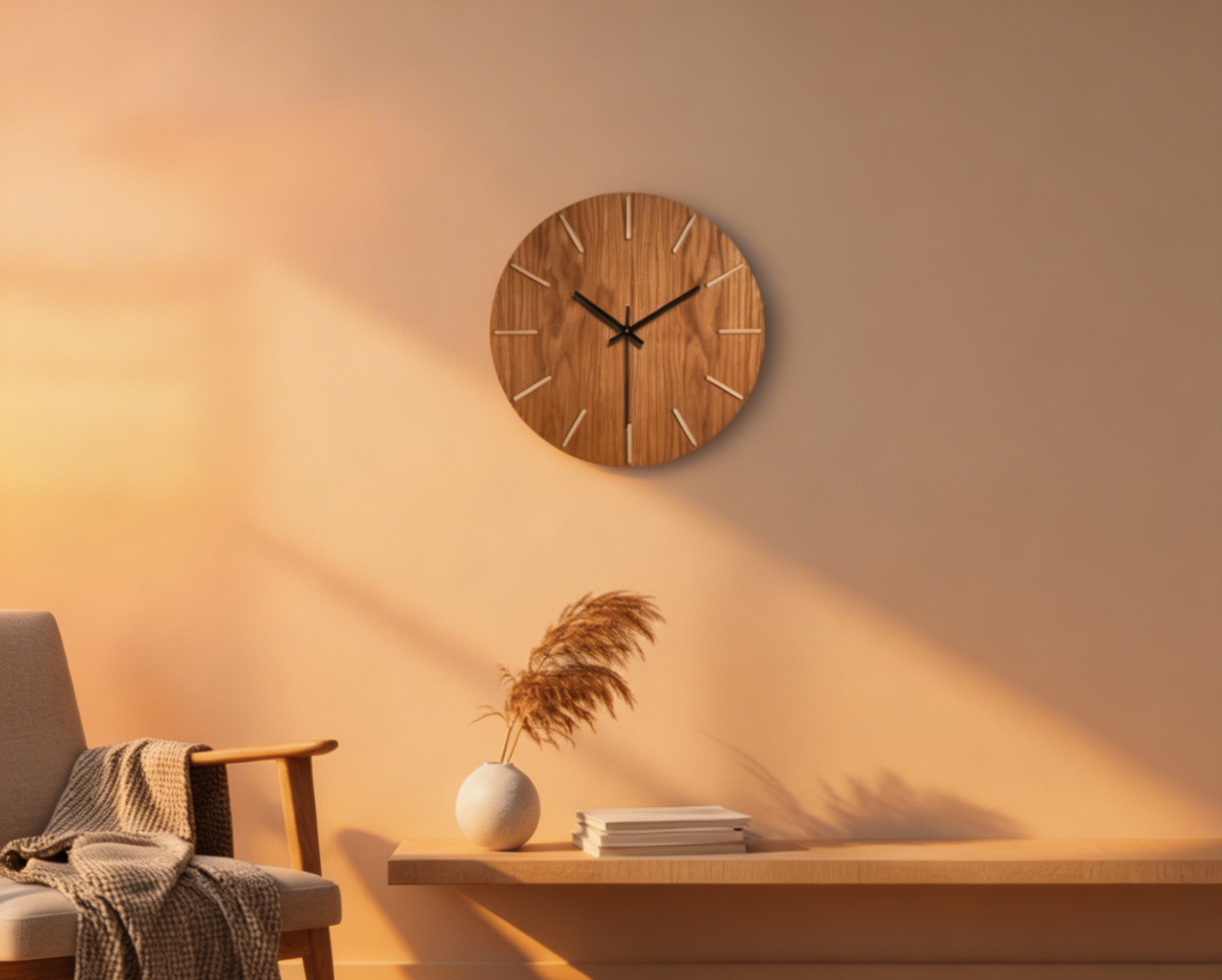 Hölzerne Minimalistische Geräuschlose Wanduhr – Massives Eichenholz
