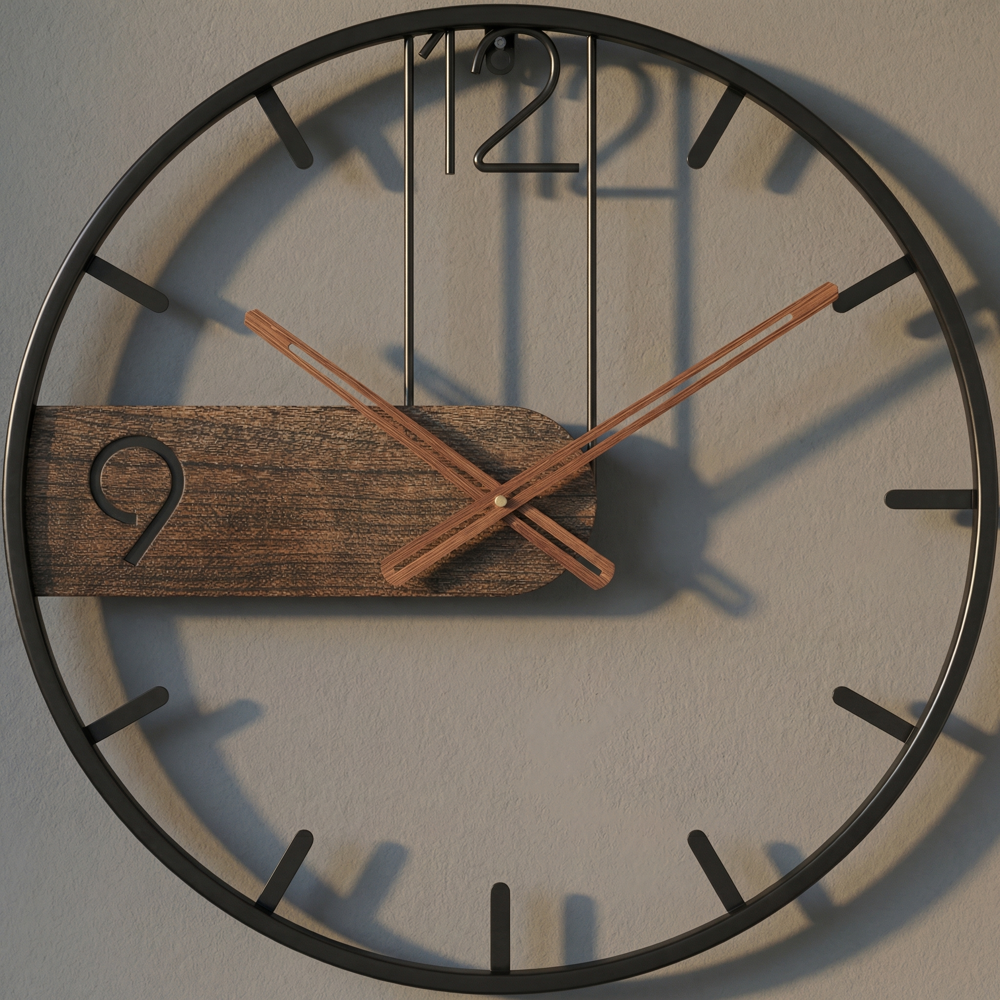 Chic Geräuschlose Wanduhr – Walnuss & Metall Design
