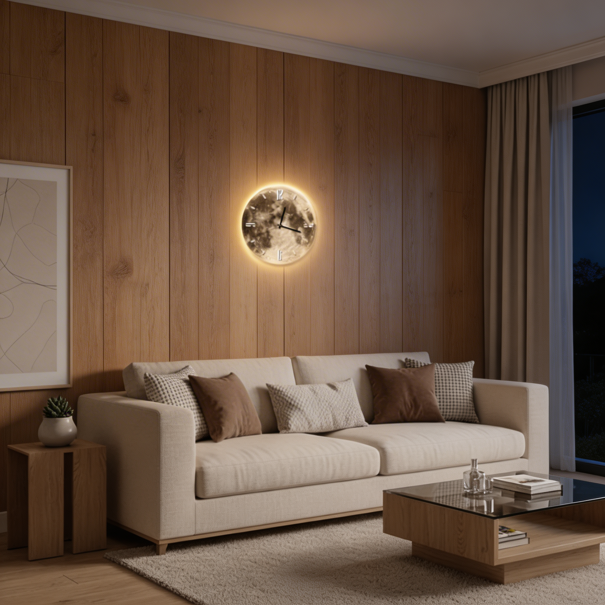 Mond Wanduhr mit LED-Rand – Ambiente-Beleuchtungsdesign