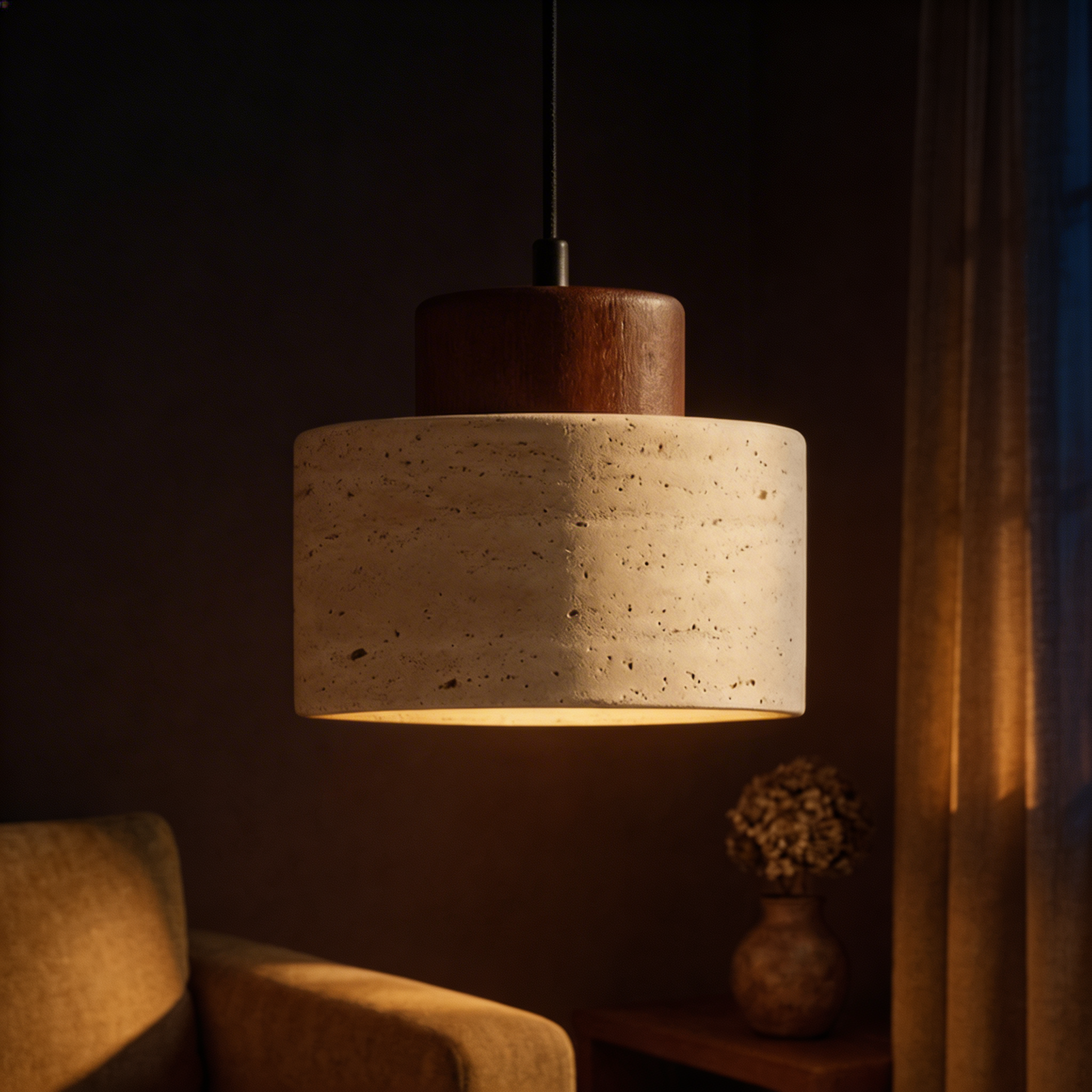 Travertin Stein Pendelleuchte – Natürliches Minimalistisches Design