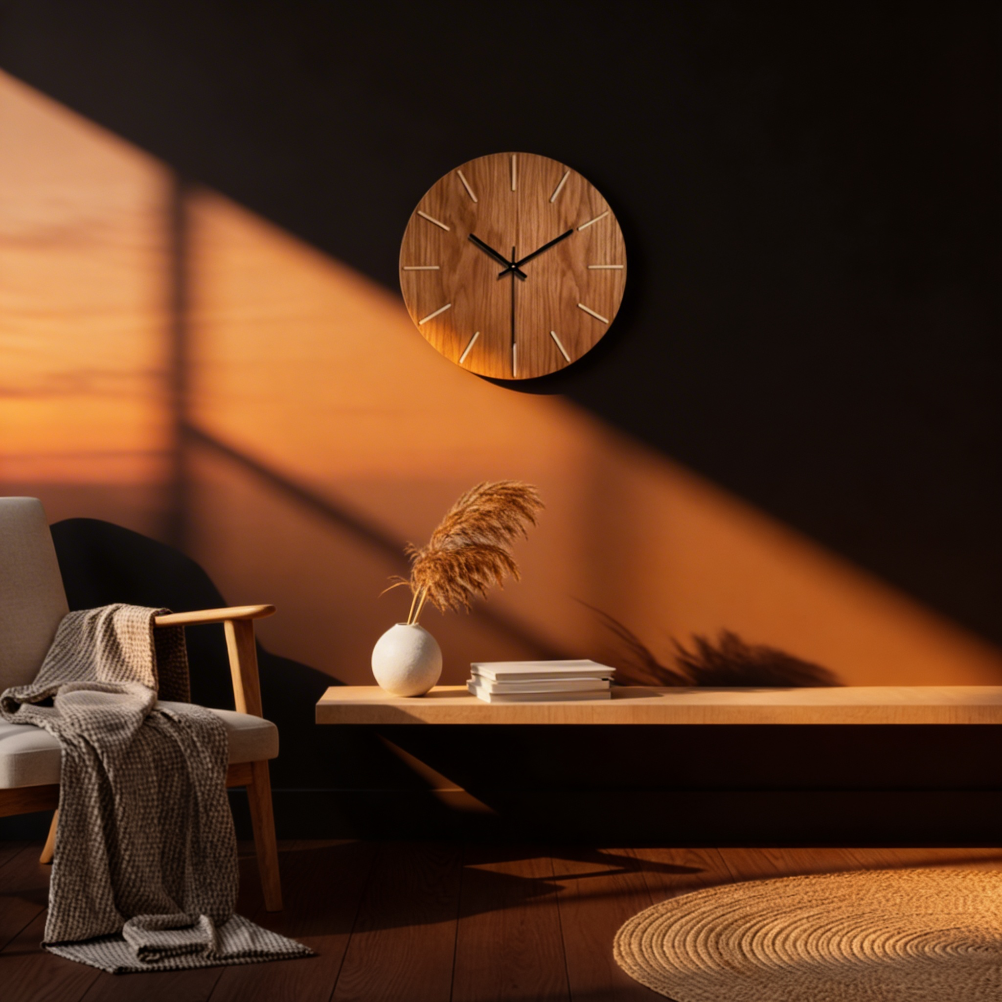 Hölzerne Minimalistische Geräuschlose Wanduhr – Massives Eichenholz