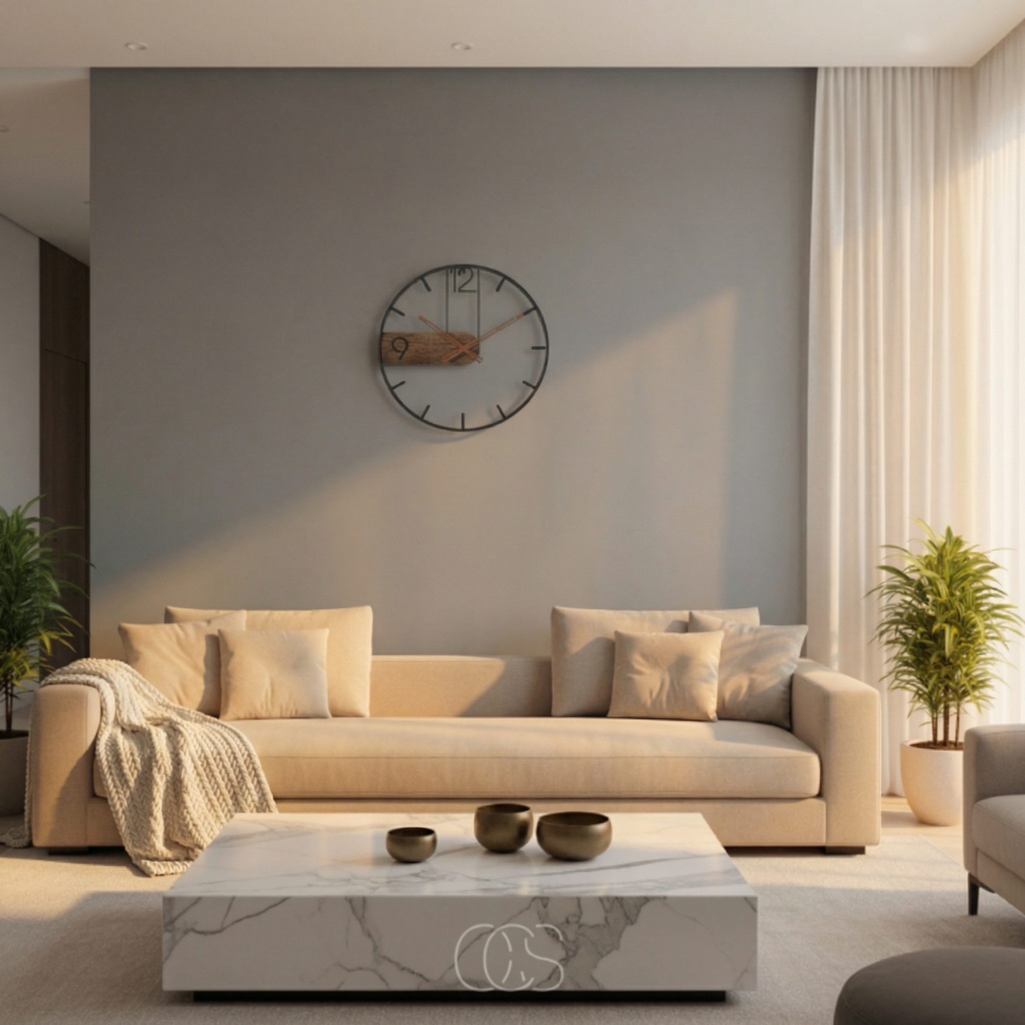 Chic Geräuschlose Wanduhr – Walnuss & Metall Design