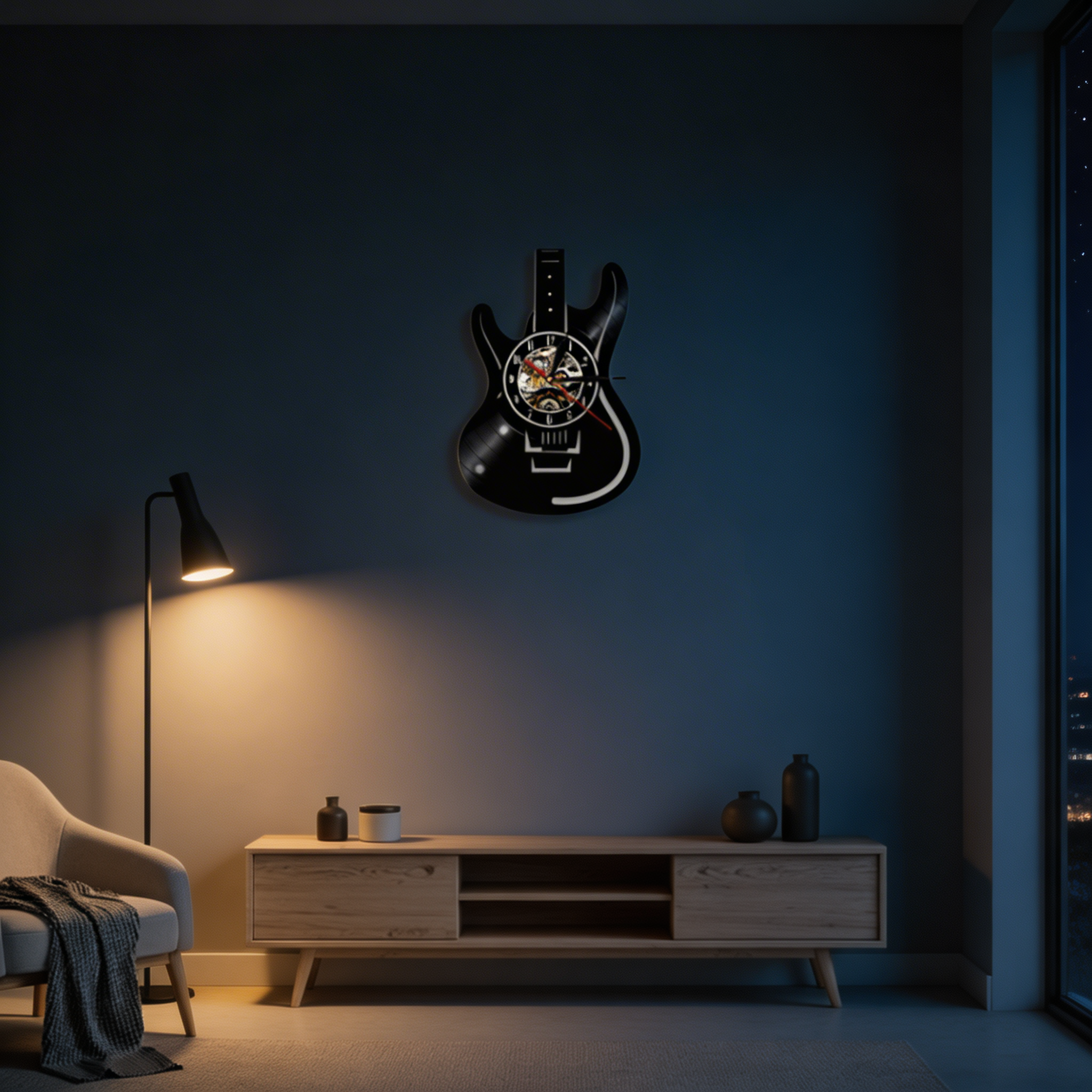 Gitarre Vinyl Wanduhr – Musikinspiriertes Design