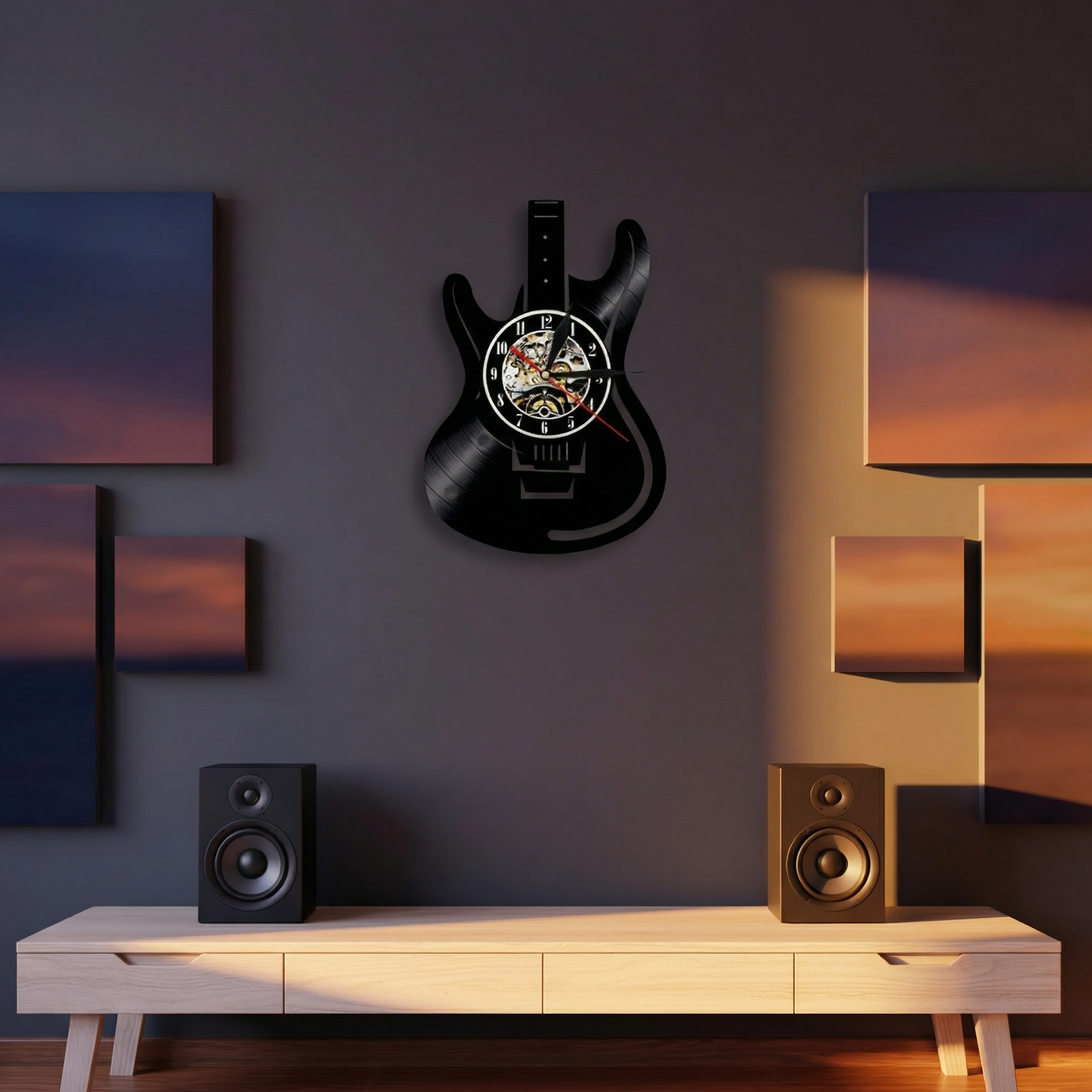 Gitarre Vinyl Wanduhr – Musikinspiriertes Design