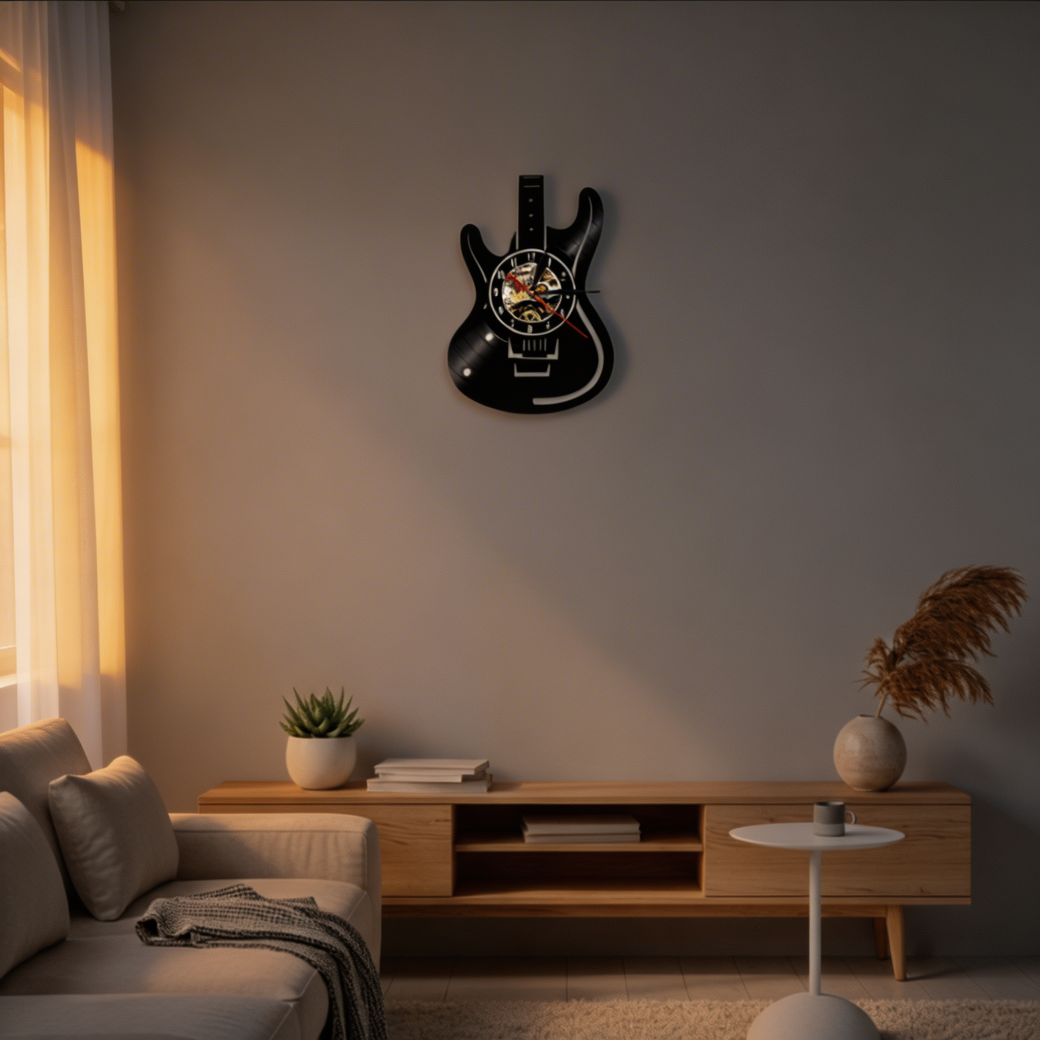Gitarre Vinyl Wanduhr – Musikinspiriertes Design