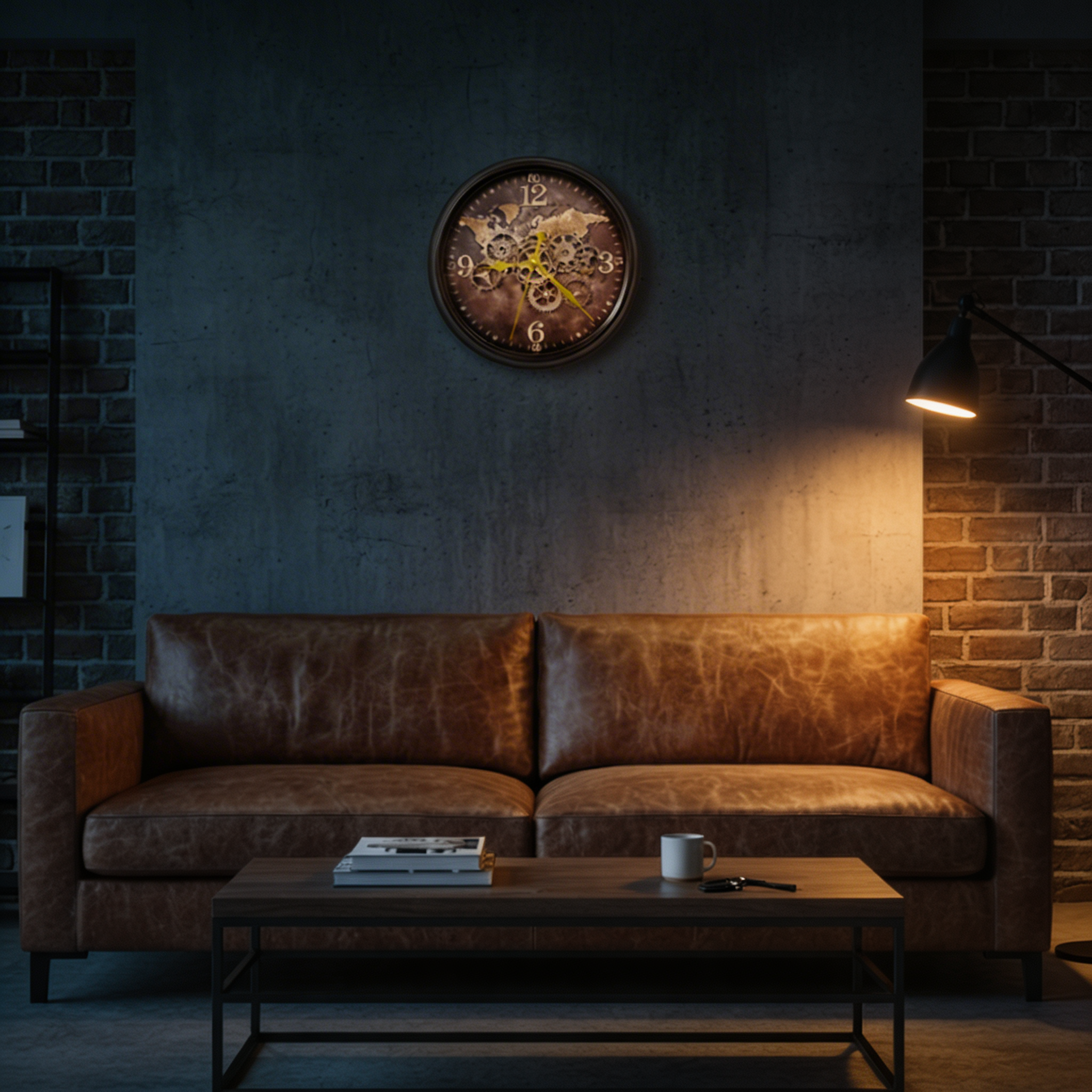 Mechanische Weltkarte Wanduhr – Industrielles Zahnraddesign