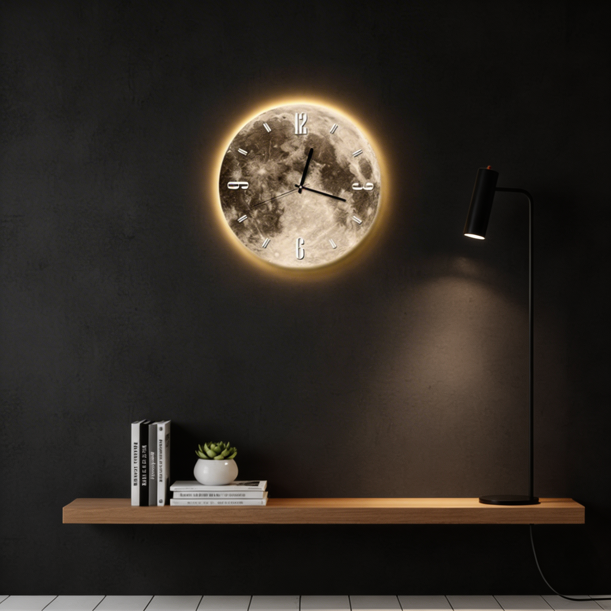 Mond Wanduhr mit LED-Rand – Ambiente-Beleuchtungsdesign