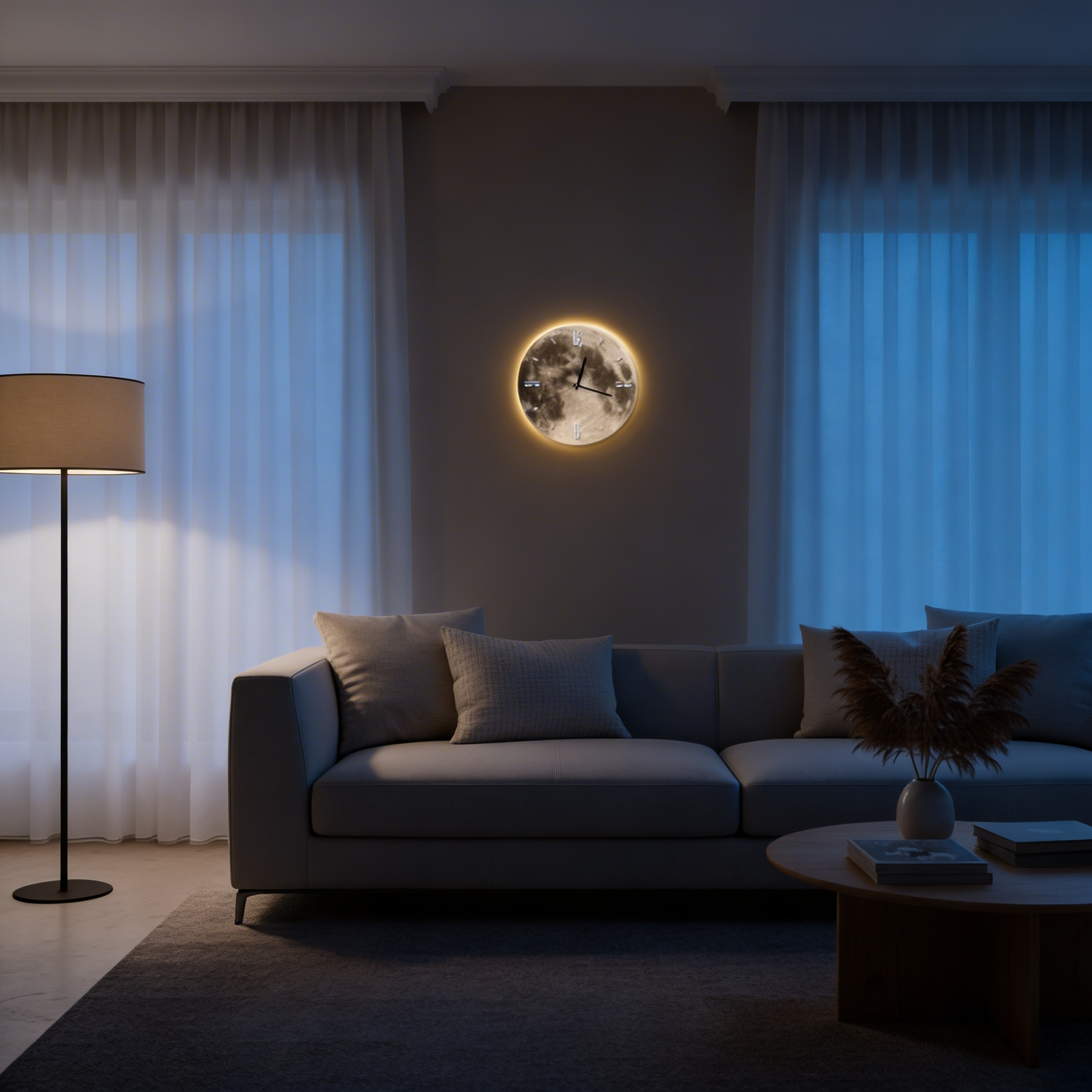 Mond Wanduhr mit LED-Rand – Ambiente-Beleuchtungsdesign